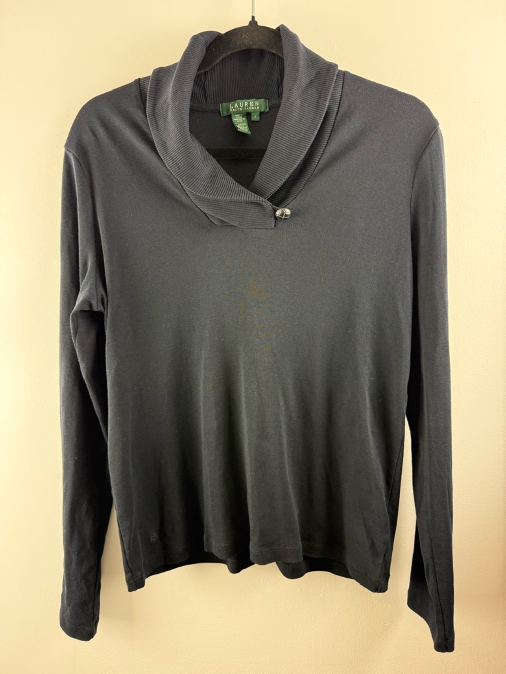 Lauren Ralph Lauren 100% Cotton Shawl Collar Top Black Size Large LRL